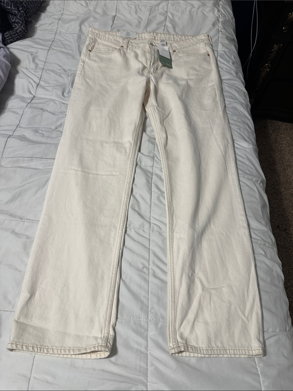 H&M Cream Straight-Leg Denim Jeans